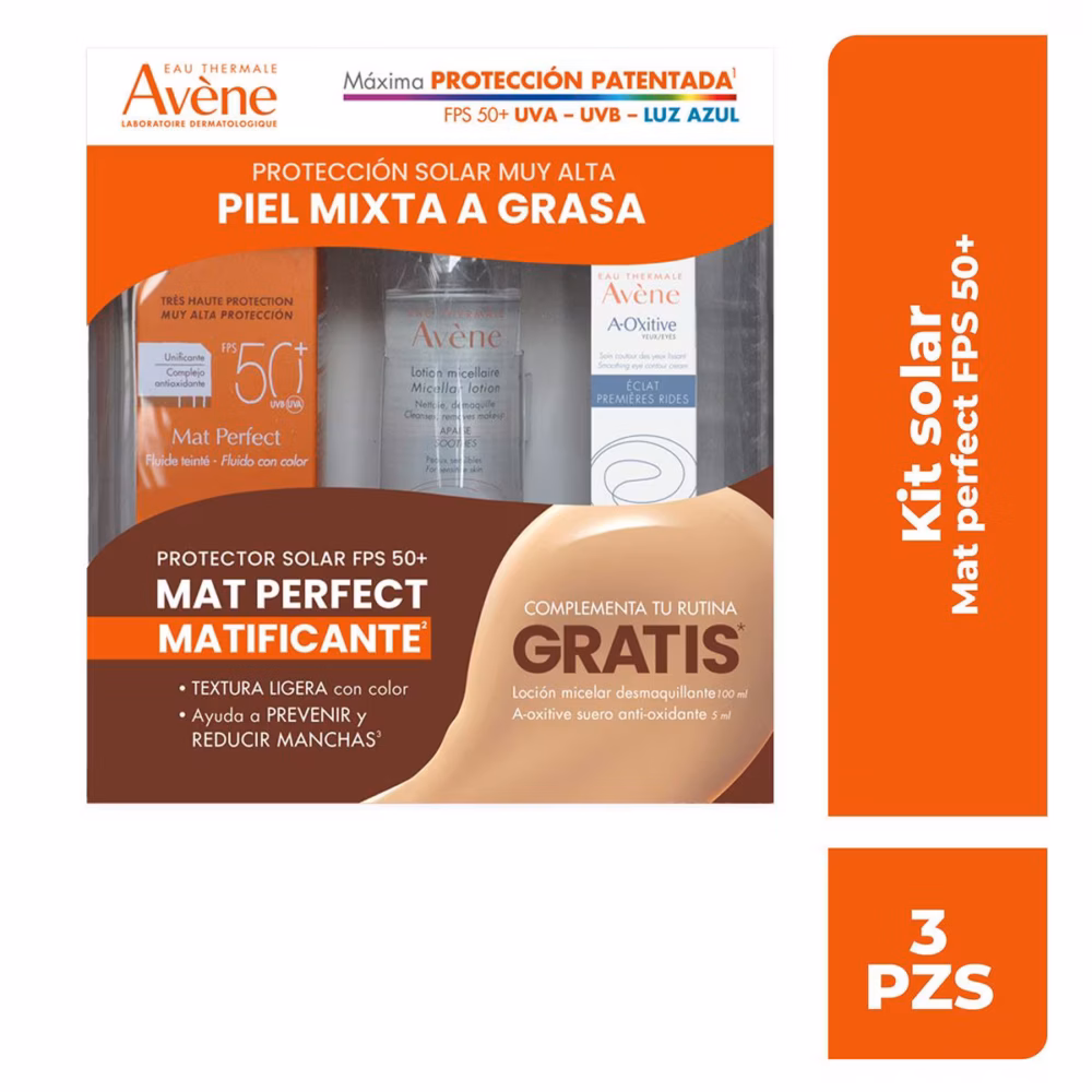 KIT BLOQ. 50+ MAT FLUIDO C/COLOR 50ML+MICELAR 100ML+OXITIVE SUERO 5ML