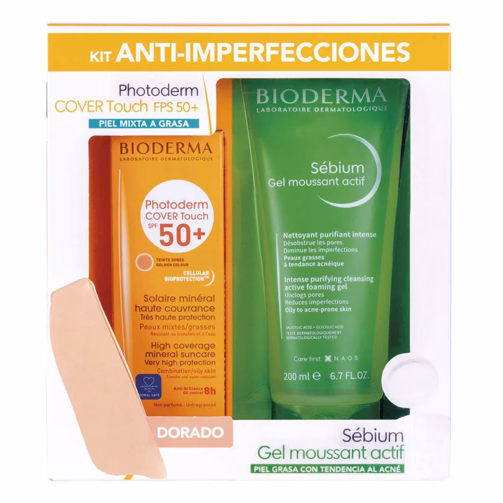 KIT PHOTODERM COVER TOUCH TONO DORADO 40ML + SEBIUM GEL MOUSSANT ACTIF 200ML