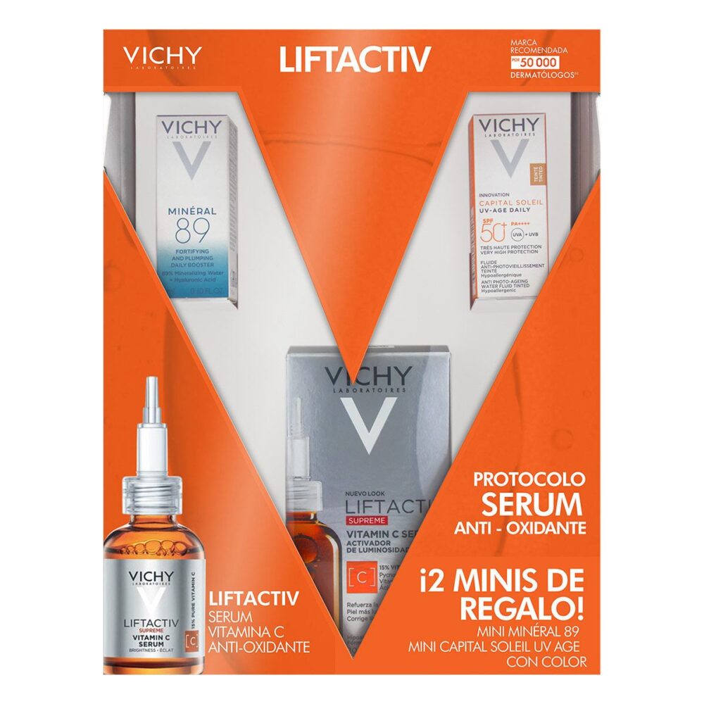 KIT LIFTACTIV SERUM VITAMINA C 20ML+MINERAL 89 3ML+ ECH UV AGE TINT LIGHT IP50+ 3ML