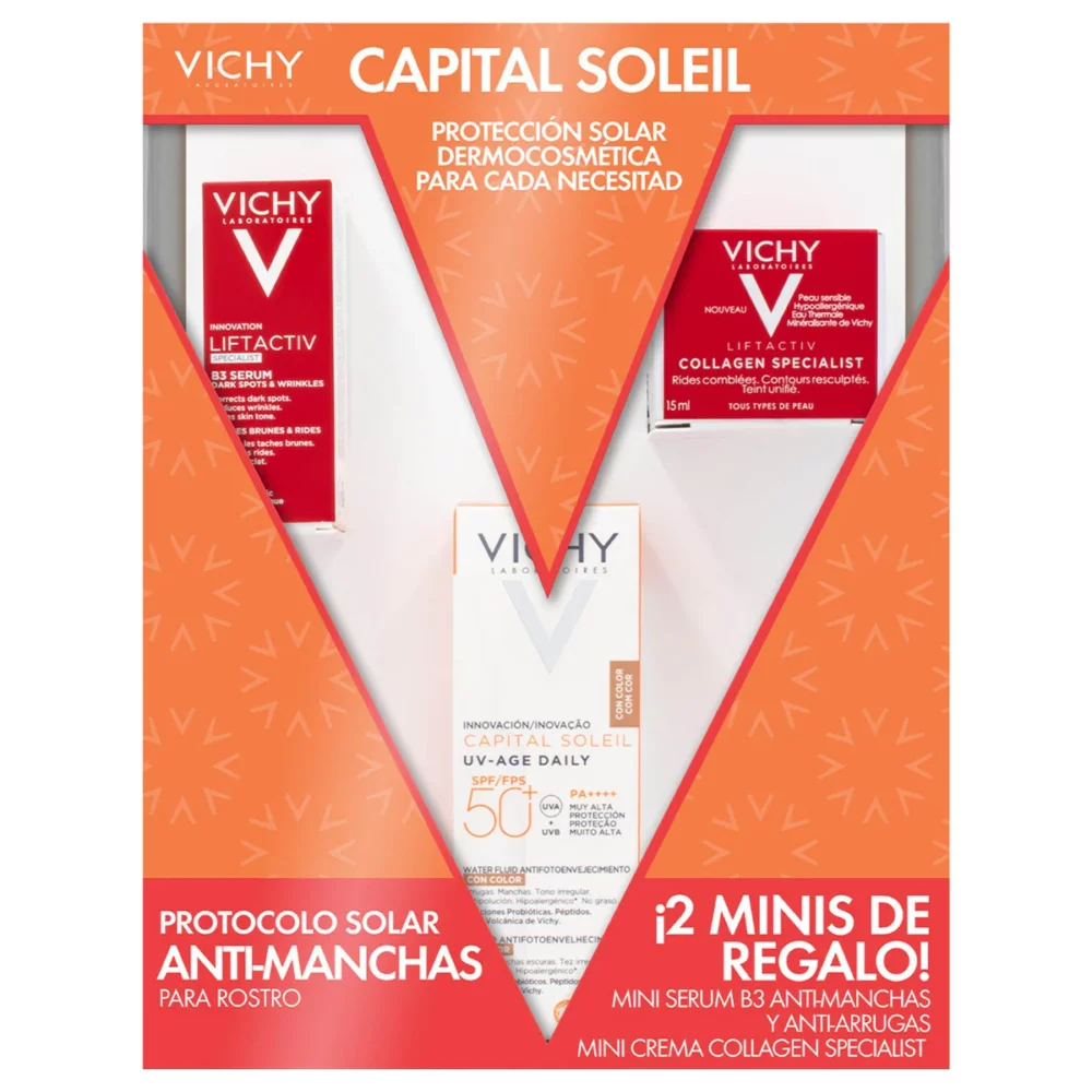 KIT PROTECTOR SOLAR ANTI MANCHAS 50ML+SERUM LIFTACTIV B3 5ML+CREMA COLLAGEN SPECIALIST 15ML