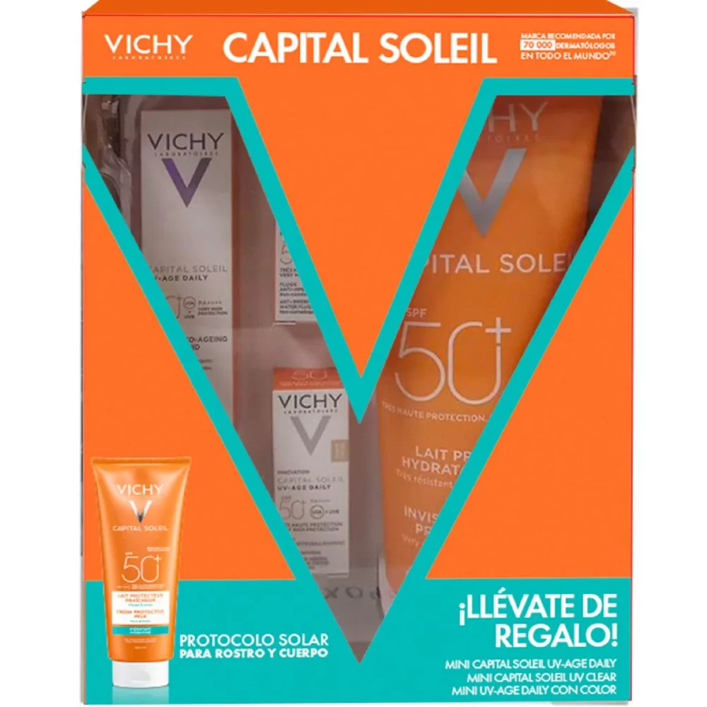 KIT-CAPITAL SOLEIL CREMA FPS50+ ROSTRO Y CUERPO 300ML+CAPITAL SOLEIL UV AGE DAILY 15ML+CAPITAL SOLEIL UV-CLEAR 3ML+CAPITAL SOLEIL UV-AGE DAILY TEINTE TINTED 3ML