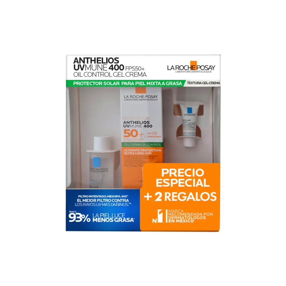 KIT-ANTHELIOS UV MUNE 400OIL CONTROL GEL-CREMA 50ML+EFFACLAR DUO SERUM 3ML+AGUA MICELAR 50ML