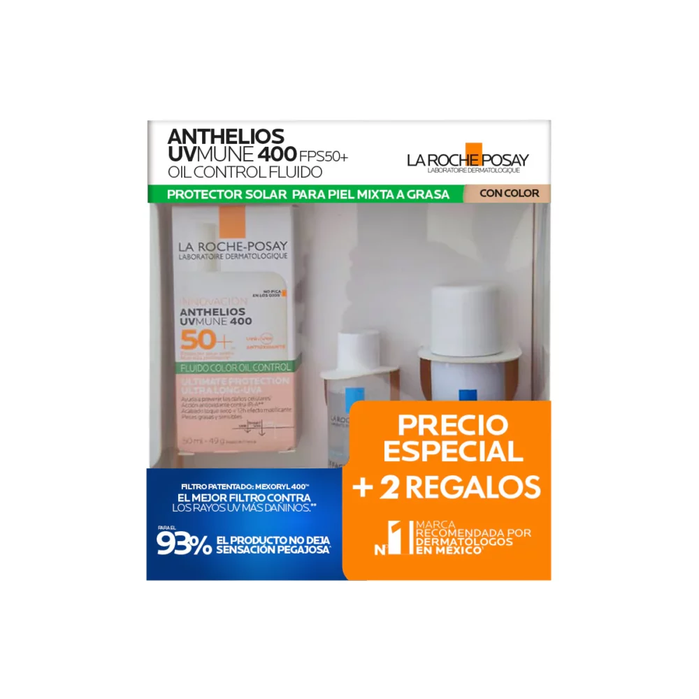 KIT-ANTHELIOS UV MUNE 400 OIL CONTROL FLUIDO C/C 50ML+AGUA TERMAL PREBIOTICA 50ML+AGUA MICELAR 50ML