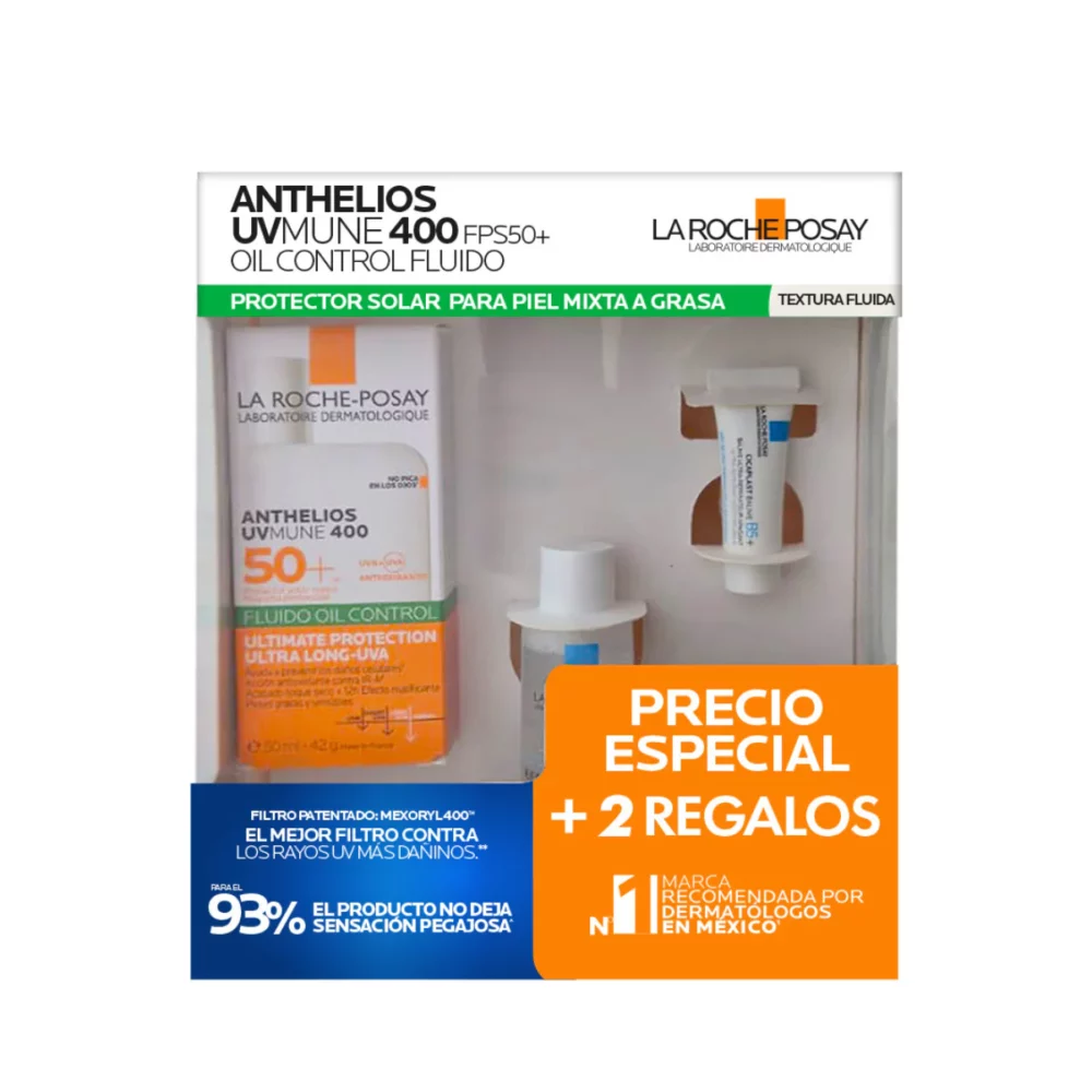 KIT-ANTHELIOS UV MUNE 400 OIL CONTROL FLUIDO 50ML+AGUA MICELAR 50ML+EFFACLAR DUO SERUM 3ML