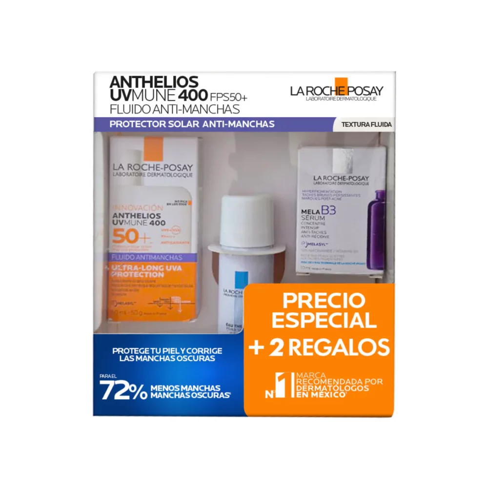 KIT-ANTHELIOS UV MUNE 400 ANTI-MANCHAS 50ML+AGUA TERMAL 50ML+MELA B3 SERUM 10ML